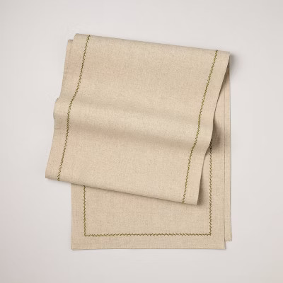 Embroidered Border Standard Runner Natural/Green - Hearth & Hand™ with Magnolia | Target