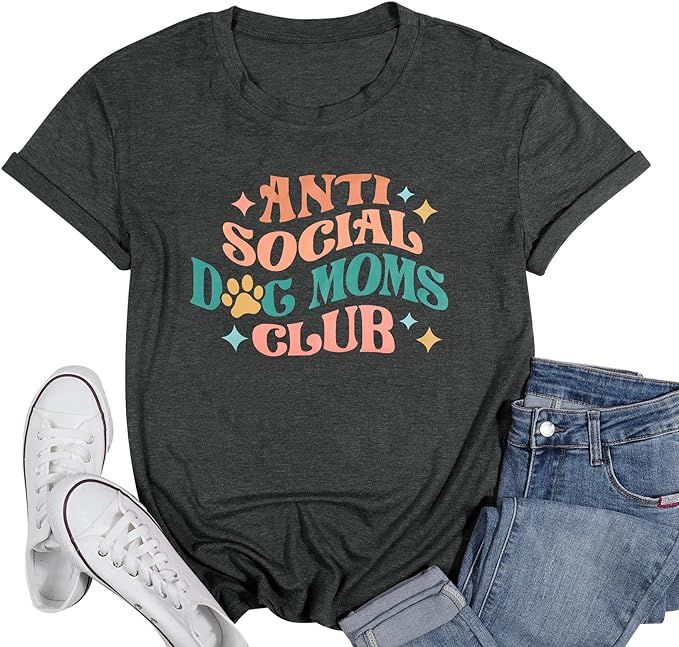 KIDDAD Anti Social Dog Mom Club Shirt Women's Cute Dog Lovers T-Shirt Dog Mama Short Sleeve Tees ... | Amazon (US)