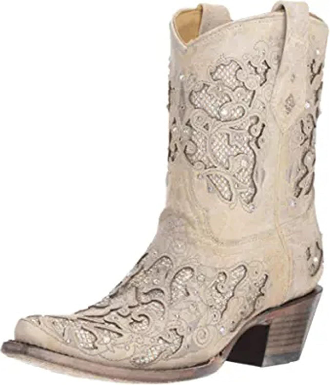 SaraIris Women's Vintage Cowgirl Boots Chunky Block Heel Embroidery Glitter Rhinestone Mid Calf B... | Amazon (US)