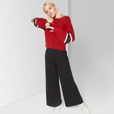 Women's Striped Long Sleeve Crew-Neck Sweater - Wild Fable™ Red S | Target