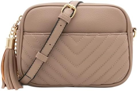 FashionPuzzle Chevron Quilted Crossbody Camera Bag with Chain Strap and Tassel | Amazon (US)