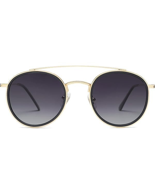 SOJOS Retro Round Double Bridge Polarized Sunglasses for Women Men Twin Beams Circular UV400 Sunn... | Amazon (US)