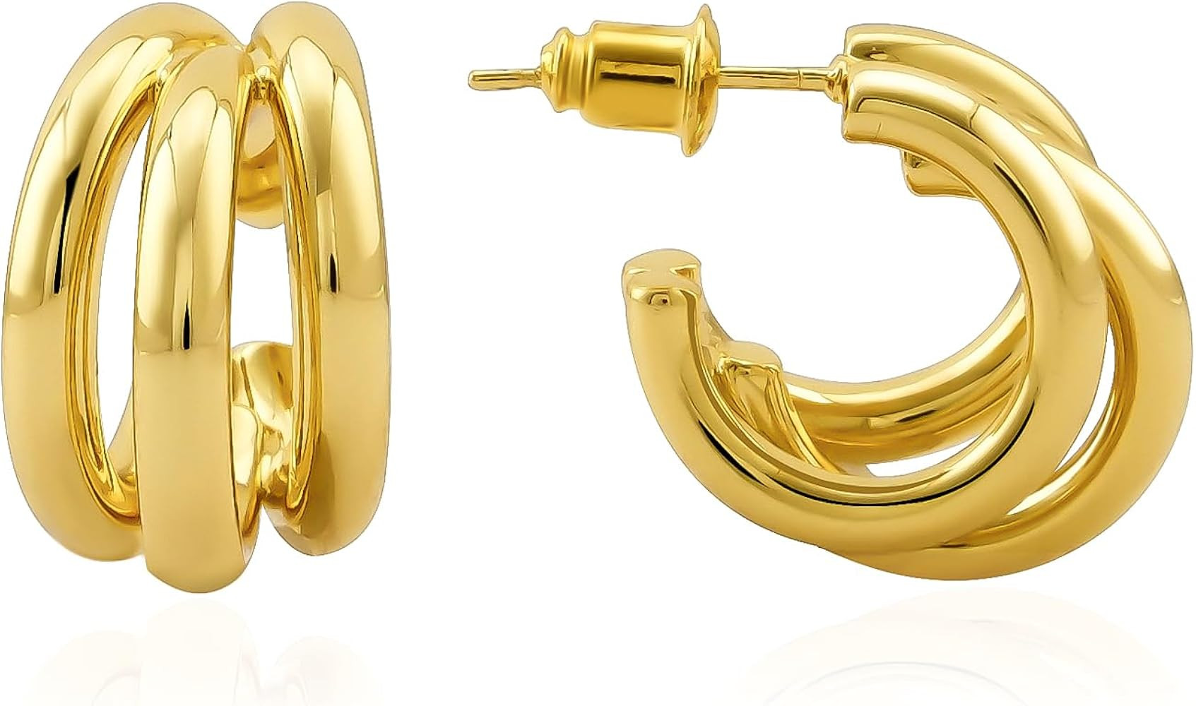 Chunky Gold Silver Earrings for Women Knot Geometric 14K Gold and Silver Plated Dangle Drop Hoop ... | Amazon (CA)