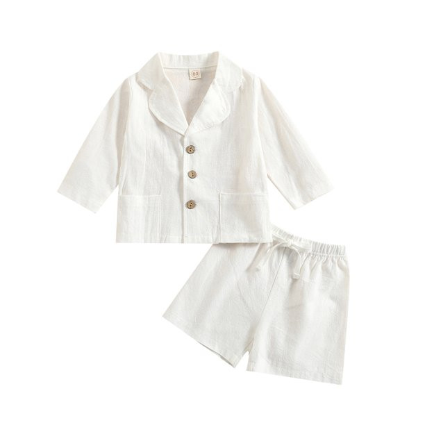 Nituyy Toddler Kid Boys Spring Autumn Outfit Sets Long Sleeve Lapel Button Tops Drawstring Shorts... | Walmart (US)