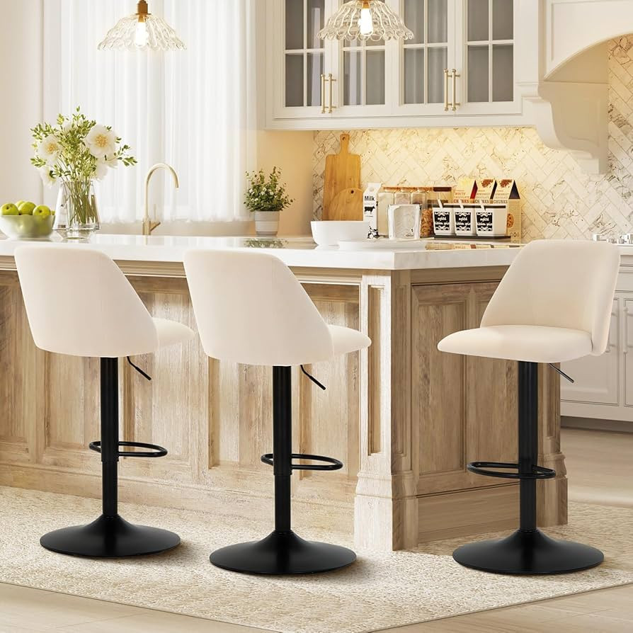 COLAMY Bar Stools Set of 3, Modern Swivel Bar Chairs, Adjustable Upholstered Barstools Counter He... | Amazon (US)