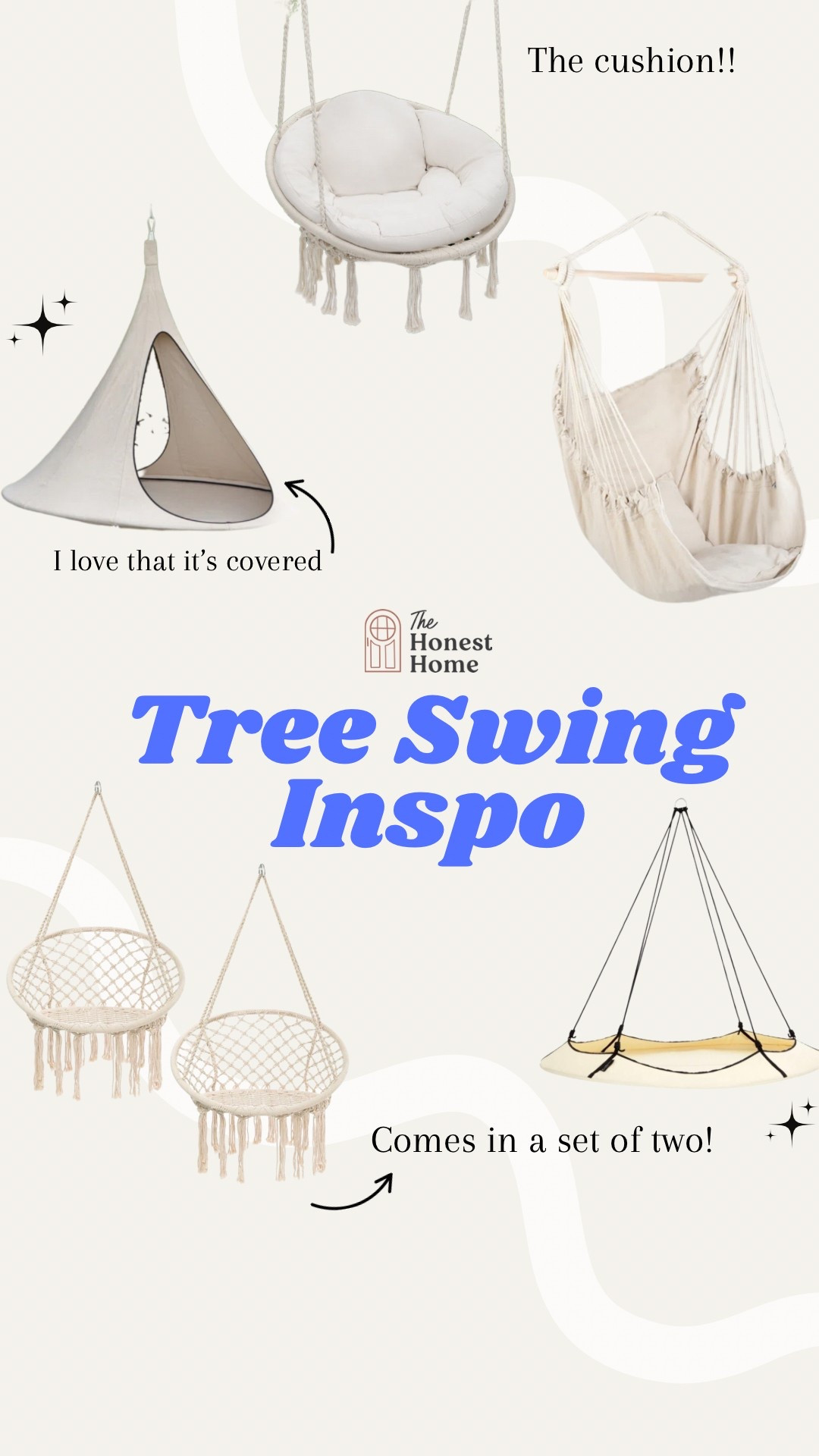 Project Treehouse has me dreaming up so many things for the girls. How fun would it be to have a tree swing? Maybe two?! I know I want a neutral palette, but I can't decide which one is my favorite!!

#LTKKids #LTKHome #LTKSaleAlert