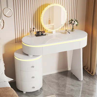 Small Vanity Desk Adjustable Tabletop Length,Storage Cabinet Reversible Layout,Vanity Detachable Mirror | Wayfair North America