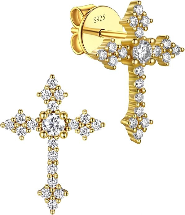 MomentWish Moissanite Cross Earrings for Men Women - S925 Sterling Silver Cross Stud Eearrings D ... | Amazon (US)