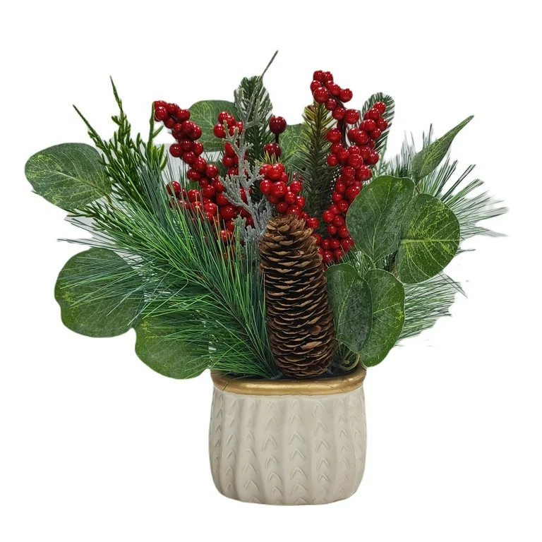 Eucalyptus and Red Berry in Ceramic Woven Pot, 12" H, Holiday Time | Walmart (US)