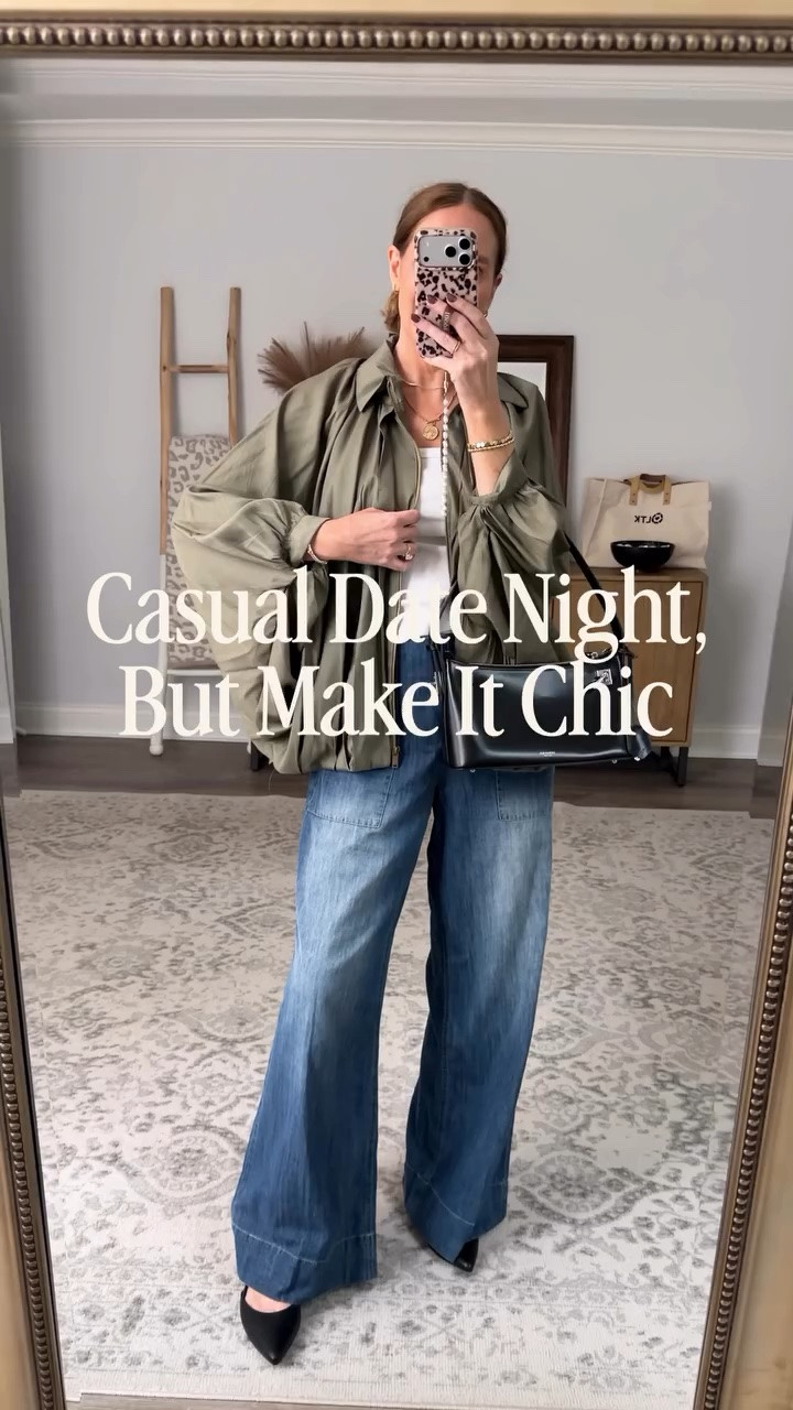 Casual date night, but make it chic. 🖤

This is exactly the kind of outfit I want to wear when I want to look pulled together without feeling overdressed. The satin bomber gives me that elevated Zara-inspired look, and these pull-on denim trousers have that relaxed, drapey Free People feel — but both are much more affordable.

And can we talk about the fit?! The wide-leg denim, easy pull-on waist and slightly oversized bomber make this one of those effortlessly cool outfits that’s actually comfortable.

Perfect for casual date night, girls’ night, dinner out or anytime you want jeans and a top to feel a little more interesting.

✨ Chic fall outfit
✨ Casual date night outfit
✨ Zara look for less
✨ Free People look for less
✨ Affordable fall fashion finds

Save this one for your next “what am I wearing tonight?” moment.

#LTKootd #LTKOver40 #LTKSeasonal