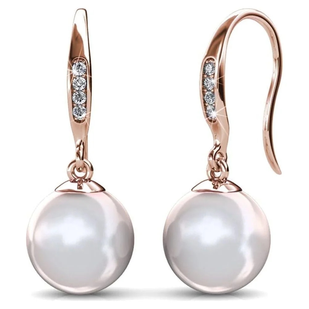 Cate & Chloe Betty 18k Rose Gold Plated Shell Pearl Earrings with Swarovski Crystals for Women | Walmart (US)