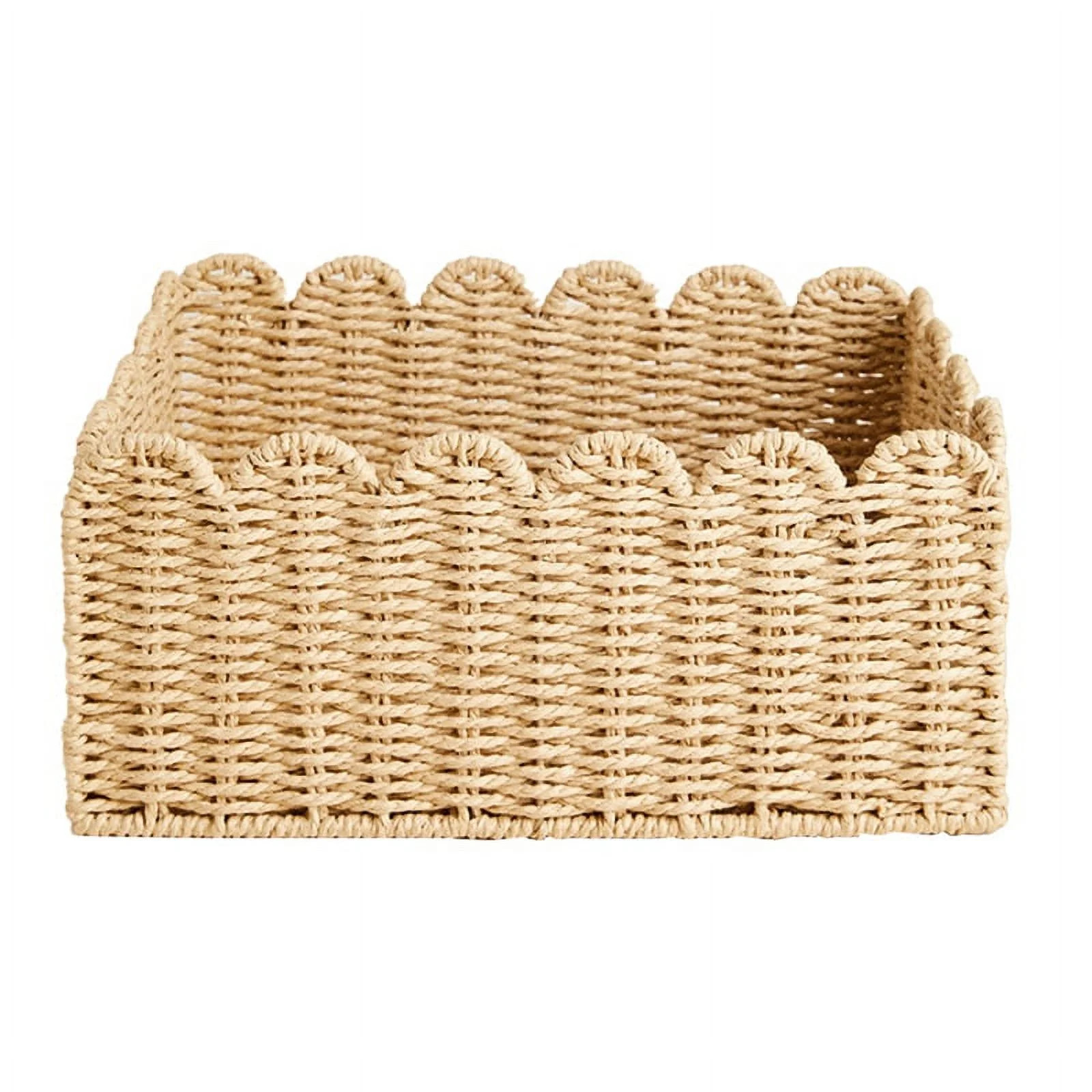 Growment Scalloped Edge Hand Woven Paper Storage Basket, Handles | Walmart (US)