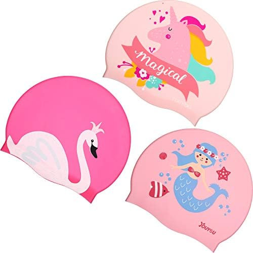 Syhood 3 Pieces Kids Swim Caps Baby Waterproof Bathing Caps Children Cartoon Swimming Hat for Lon... | Amazon (US)