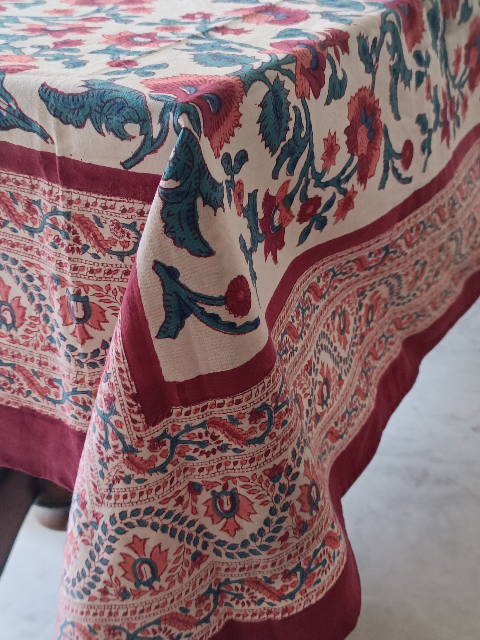 Table Covers From Gulaal Table Cover 6 Seater Indian Block Print Floral Cotton Table Cover Table ... | Etsy (US)