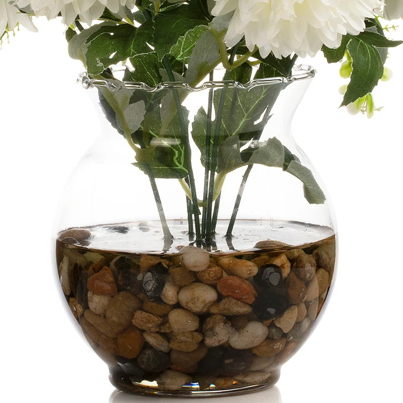 Primrue 7 Heads Silk Marigold Flowers In Clear Glass Vase With Faux Water And River Stone | Wayfa... | Wayfair North America