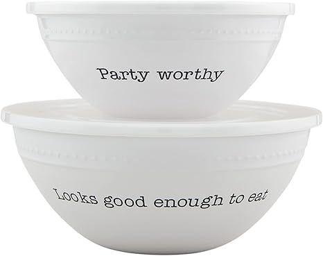 Mud Pie Melamine Bowl with Lid Set, White, 4.25" x 8.25" dia | Amazon (US)