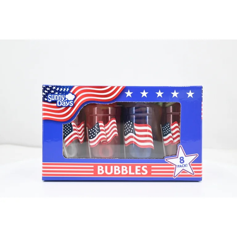 Sunny Days Patriotic Americana Bubbles 8-pack, Red White & Blue 4oz Bottles with American Flag De... | Walmart (US)