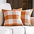 MIULEE Pack of 2 Classic Retro Checkers Plaids Cotton Linen Soft Solid Orange and White Fall Deco... | Amazon (US)