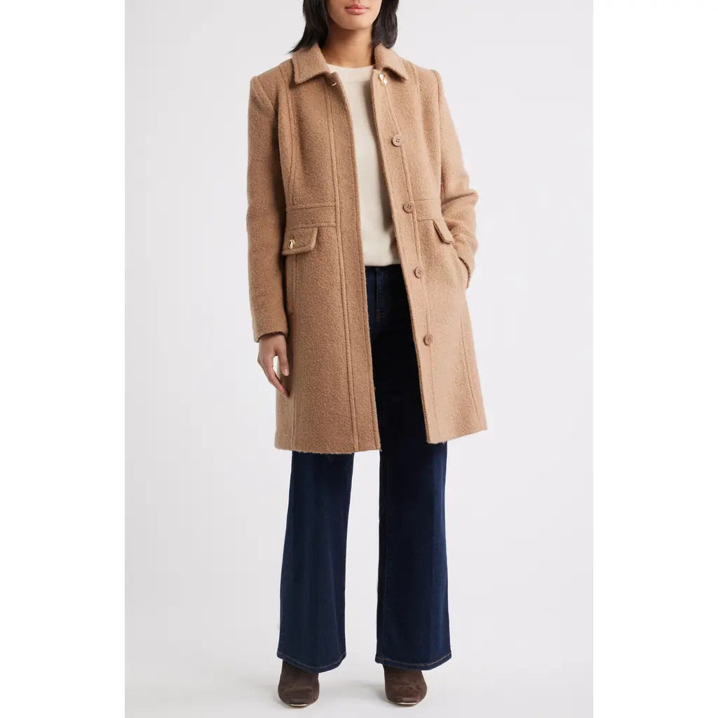 Sam Edelman Inset Waist Bouclé Coat in Camel at Nordstrom, Size Medium | Nordstrom