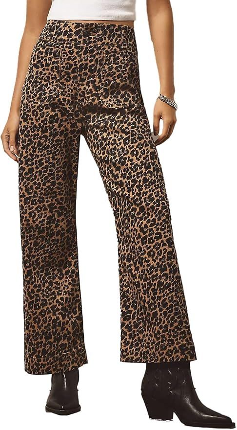 SCOFEEL Women's Leopard Printed Wide Leg Jeans Baggy Straight Jeans Casual Boyfriend Mid Rise Ank... | Amazon (US)