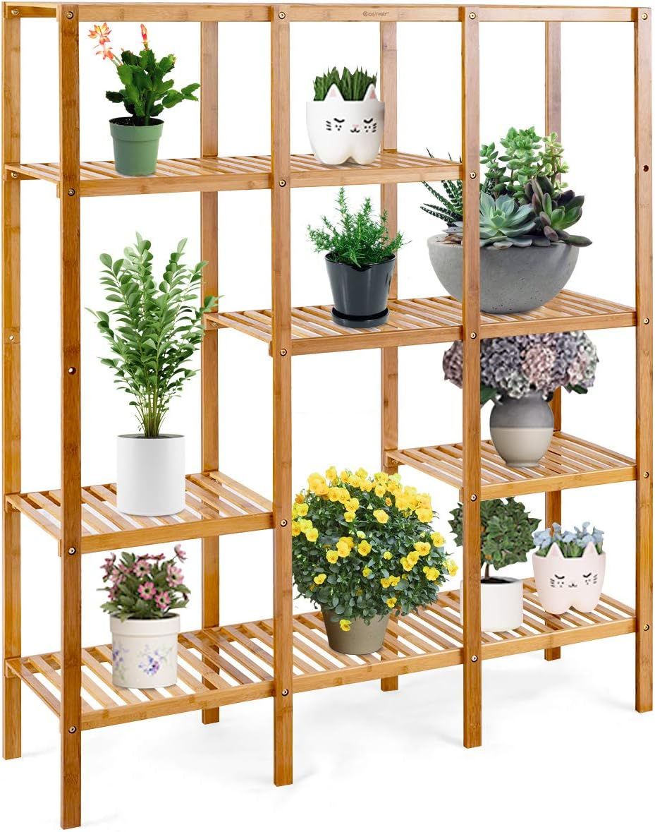 COSTWAY Bamboo Shelf Bathroom, Multifunctional Bamboo Plant Stand, Storage Organizer Rack, Plant ... | Amazon (US)