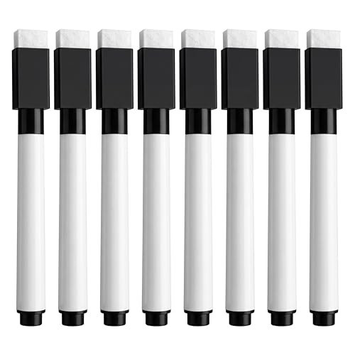 Fine tip Dry Erase Black Markers with Magnetic Cap and Eraser, Perfect for Dry Erase Boards and Whiteboards Pack of 8 | Amazon (US)