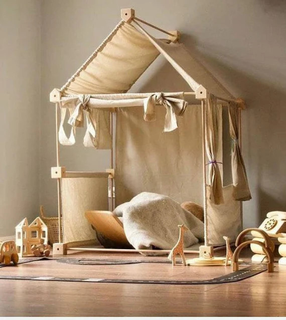 Wooden Indoor and Outdoor Playhouse/Kids Playhouse/ Canvas Teepee Tent/ Toddler Gift | Etsy (US)
