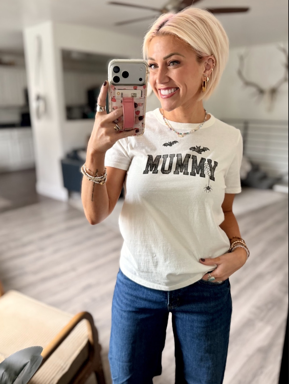 Spooky season here we come!! Top: Small // Jeans: 4  

 #LTKootd #LTKSeasonal #LTKSaleAlert