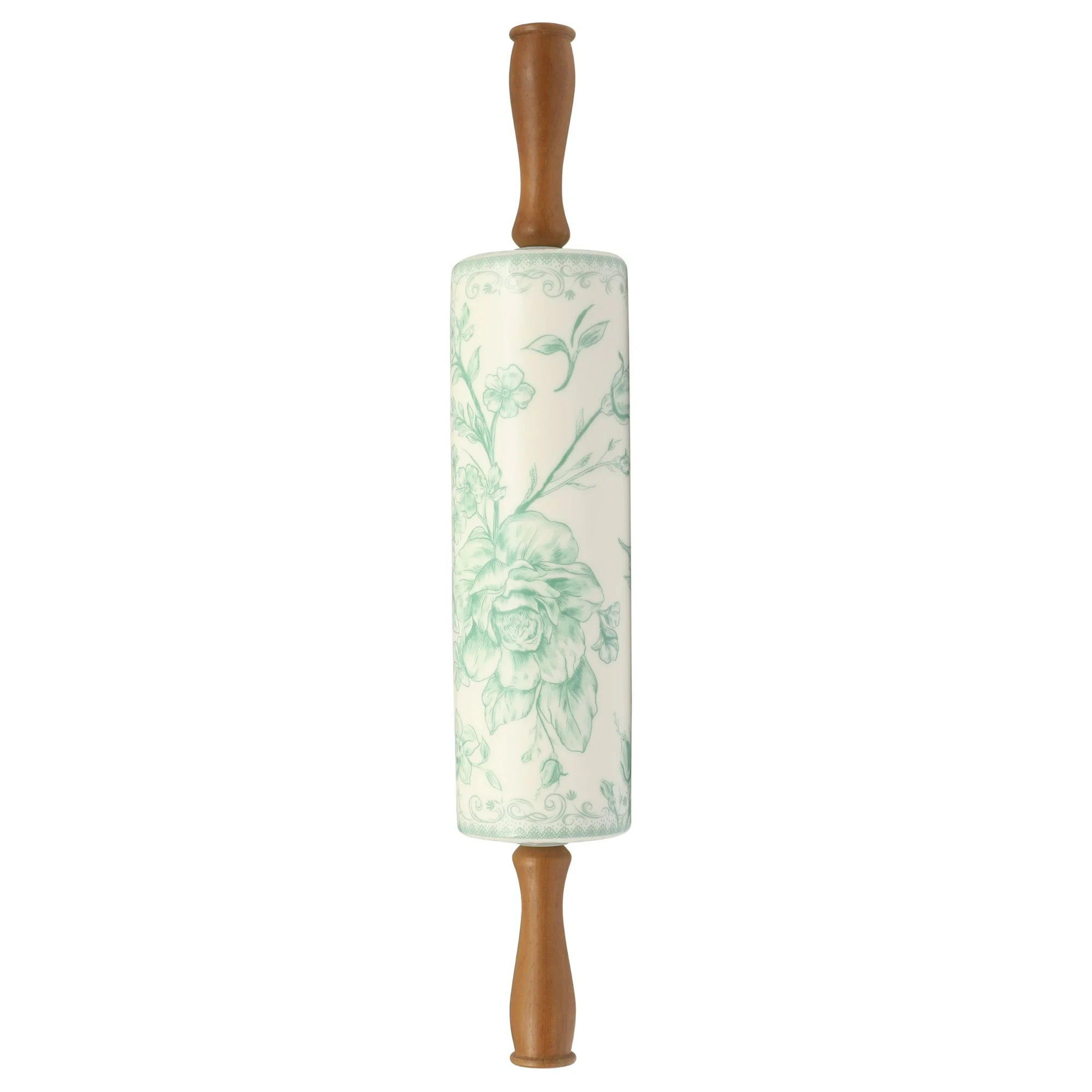The Pioneer Woman Agatha Ceramic Rolling Pin with Olivewood Handles, Green | Walmart (US)