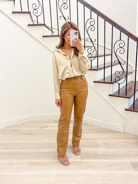 Abercrombie Sale
Faux Leather Pants in brown, size 26 in short, tts
Satin button down in small, size down
Target sandals tts
Target finds, Target style, spring fashion

#LTKsalealert #LTKSale #LTKstyletip