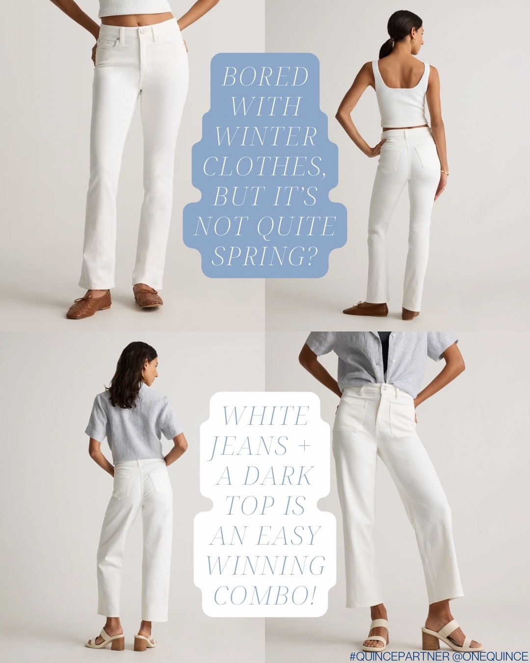 Easy way to feel fresh before spring hits — white denim always works.
#quincepartner #onequince

#LTKmomlife #LTKootd #LTKMidsize