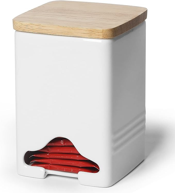 QUXIJA Ceramic Tea Bag Storage Organizer Caddy Holder with Lid (White) | Amazon (US)