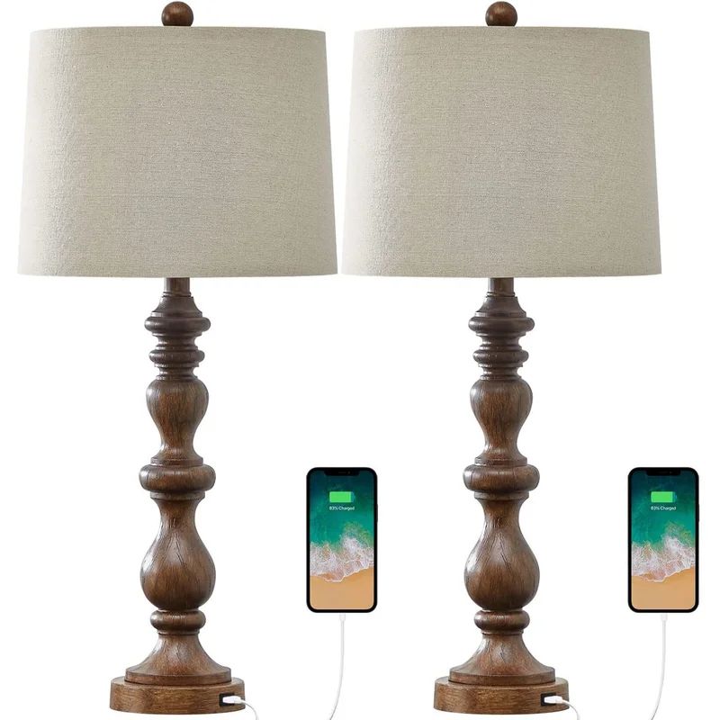 USB Table Lamp Set Of 2 For Living Room Resin 27 3/4" H Retro Table Lampwith 2 USB Port For Bedro... | Wayfair North America