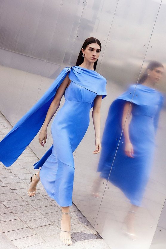 Viscose Satin Draped Midi Dress | Karen Millen UK + IE + DE + NL