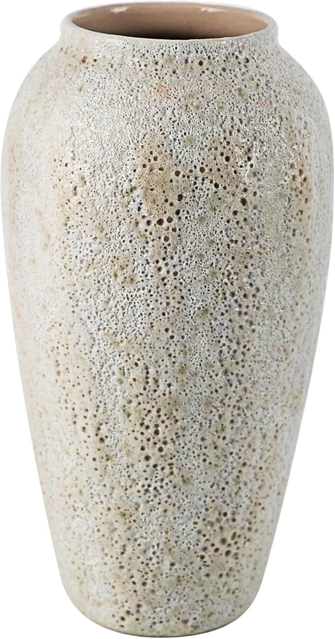 White Blistered Ceramic Flower Vase, Handmade Chinese Style Textured Vase, Vintage Farmhouse Tall... | Amazon (US)