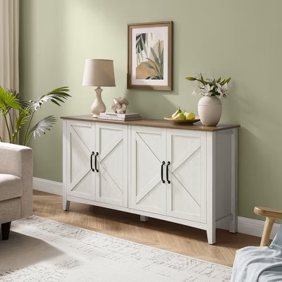 VASAGLE Storage Cabinet, Buffet Cabinet, Sideboard, Credenza, with Adjustable Shelves, Rustic White and Honey Brown | Target