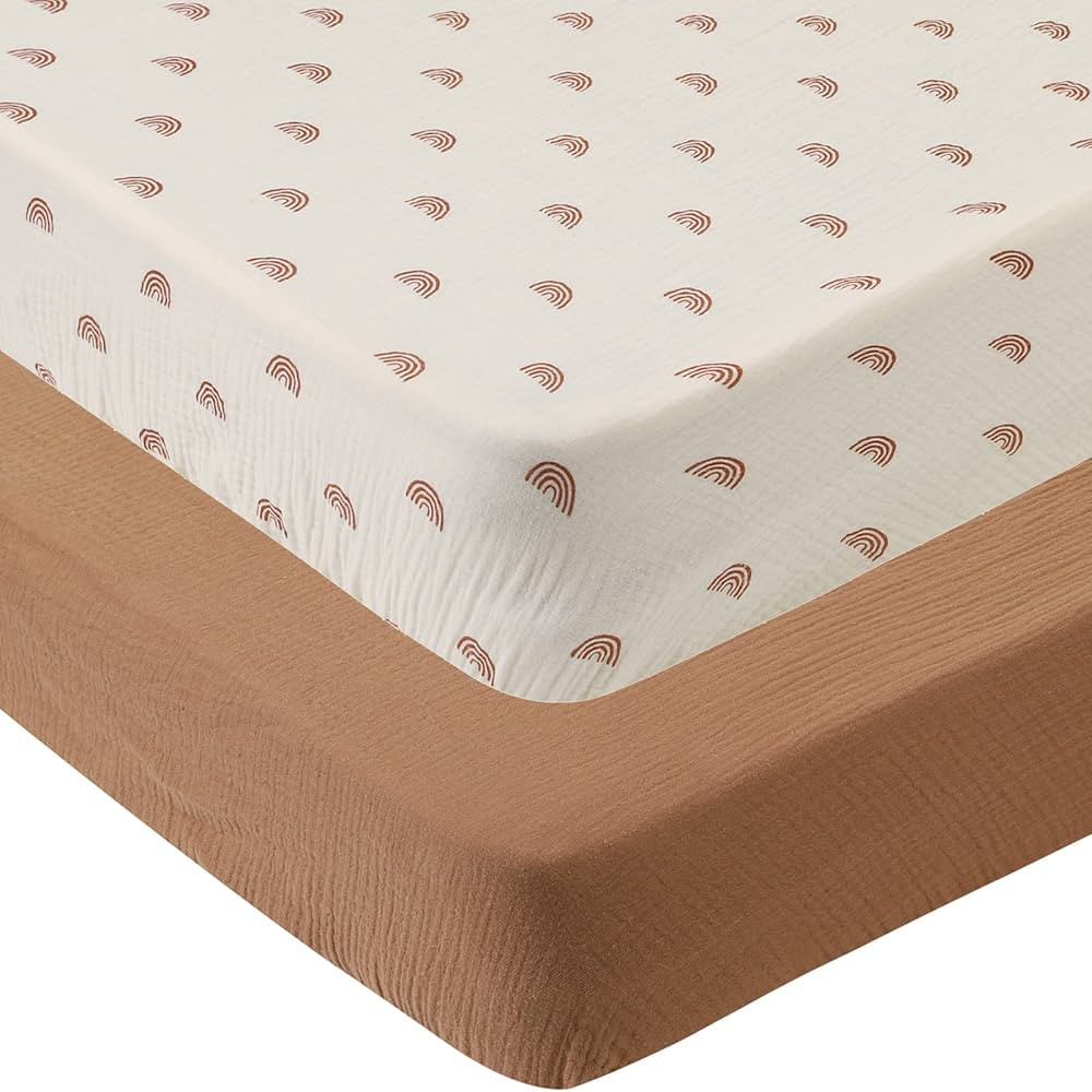 Muslin Crib Sheets Soft Breathable 100% Cotton Toddler Bed Fitted Sheets Standard 28" x 52" Baby ... | Amazon (US)