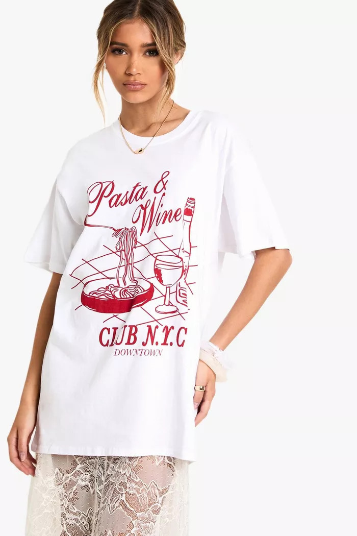 Pasta & Wine Oversized T-shirt | Boohoo.com (UK & IE)