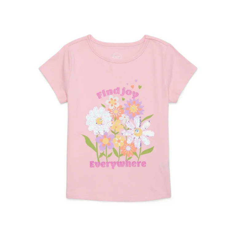 Wonder Nation Girls’ Embellished Graphic Tee with Short Sleeves, Sizes 4-18 & Plus - Walmart.co... | Walmart (US)