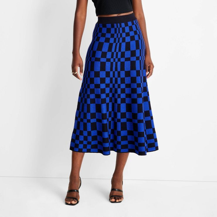 Women's Sweater Midi Skirt - Future Collective™ with Kahlana Barfield Brown Black/Blue Geometri... | Target