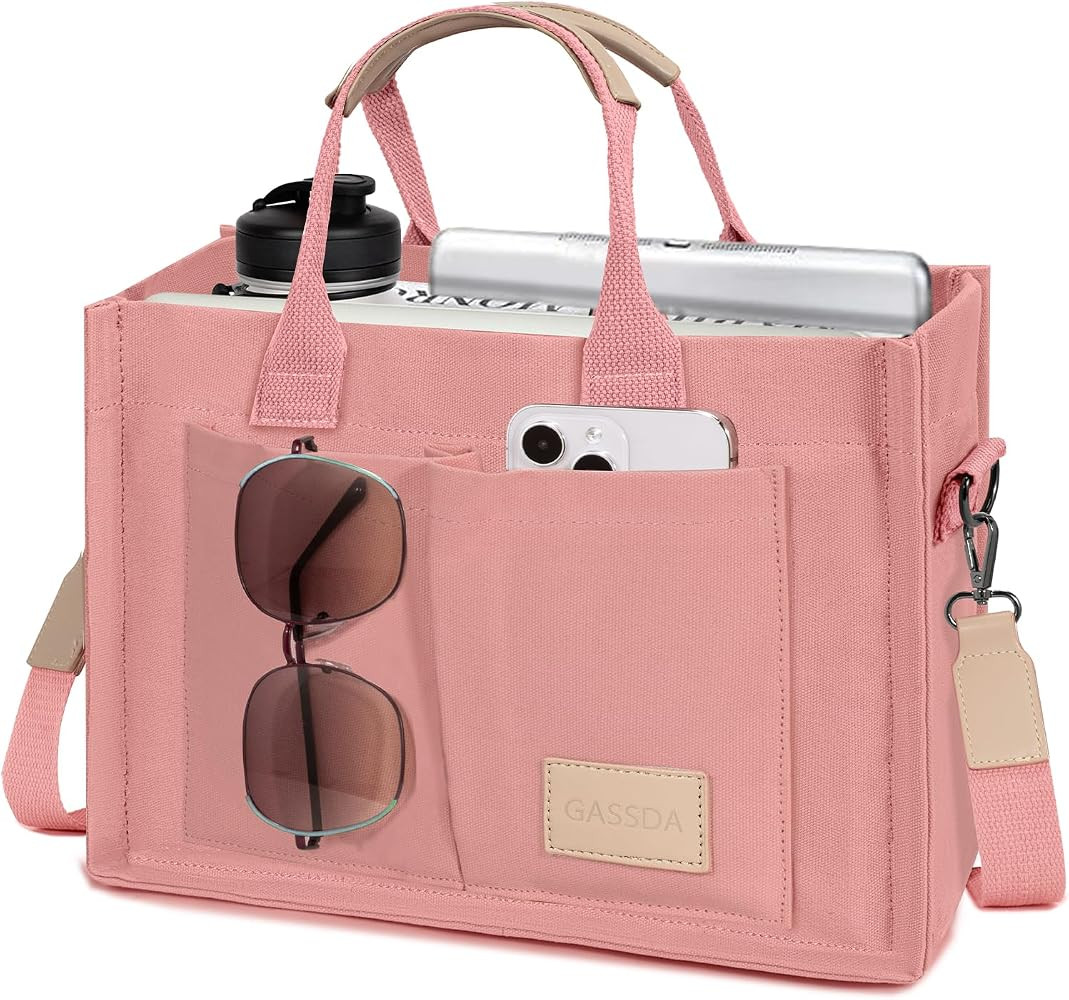 Canvas Tote Bag for Women Crossbody Work Purse with Pockets Top Handle Handbag Satchel Bags for T... | Amazon (US)