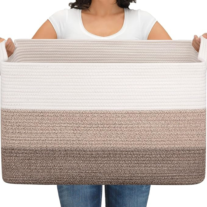 Amazon.com: OIAHOMY Extra Large Blanket Basket, 95L Woven Storage Basket, Cotton Rope Toy Bin for... | Amazon (US)