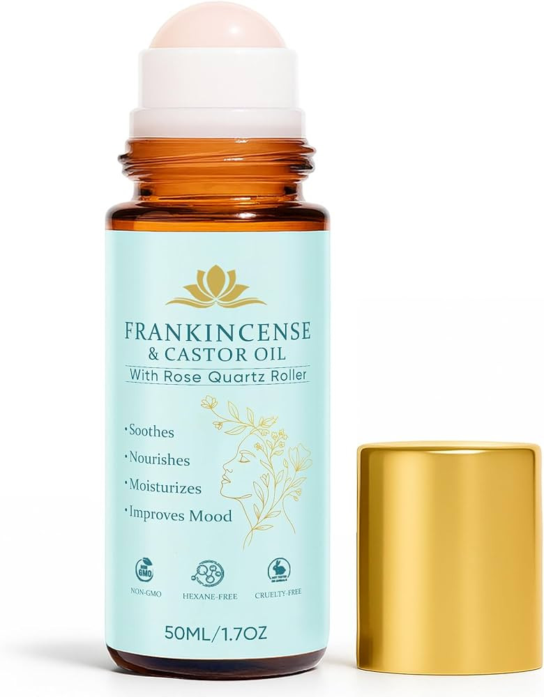 Frankincense and Castor Oil, Castor Oil Roll On with Rose Quartz, 100% Pure, Organic, Cold-Presse... | Amazon (US)