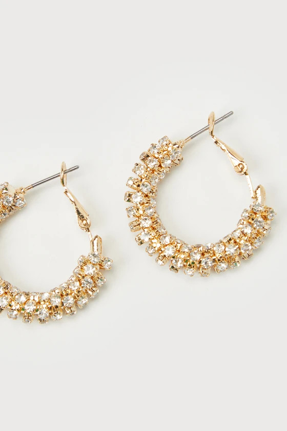 Sophisticated Glow Gold Rhinestone Hoop Earrings | Lulus