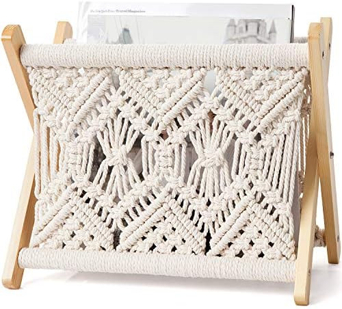 Amazon.com: Mkono Macrame Magazine Rack Boho Magazine Holder Storage Standing Basket for Books, N... | Amazon (US)