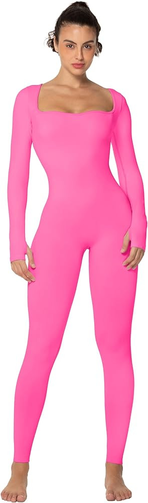 Sunzel Long Sleeve Bodysuits One Piece Jumpsuit for Women with Square Neck and Butt Scrunch Leggi... | Amazon (US)