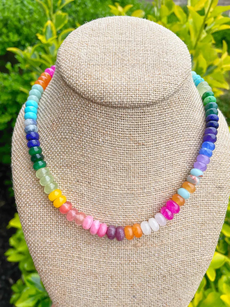 Rainbow Colored Mixed Rondelle Necklace, Spring Break, Summertime, Mothers Day, Rondelle Necklace... | Etsy (US)
