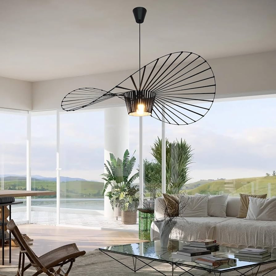 Modern Black Woven Chandelier, 39.37" Farmhouse Coastal Hat Pendant Light Fixtures Matte Black Ha... | Amazon (US)