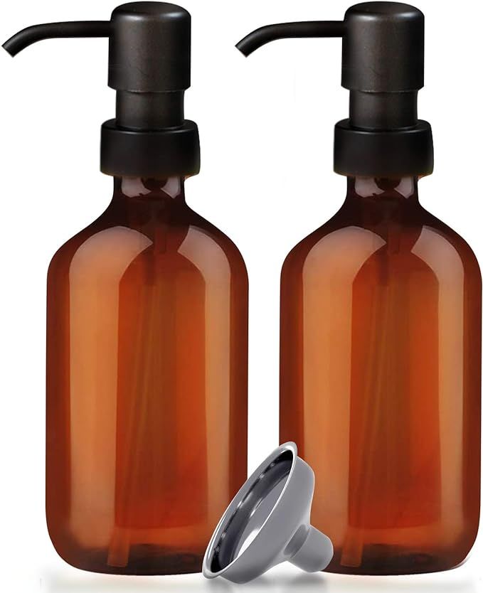 2 Pack Premium Amber Multi-Purpose Refillable Plastic Soap Dispenser Pump Bottles | Matte Black D... | Amazon (US)