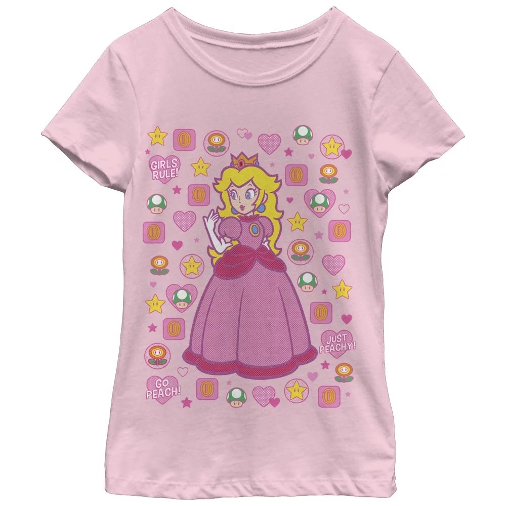 Girl's Nintendo Princess Peach Girls Rule  Graphic Tee Light Pink Medium | Walmart (US)